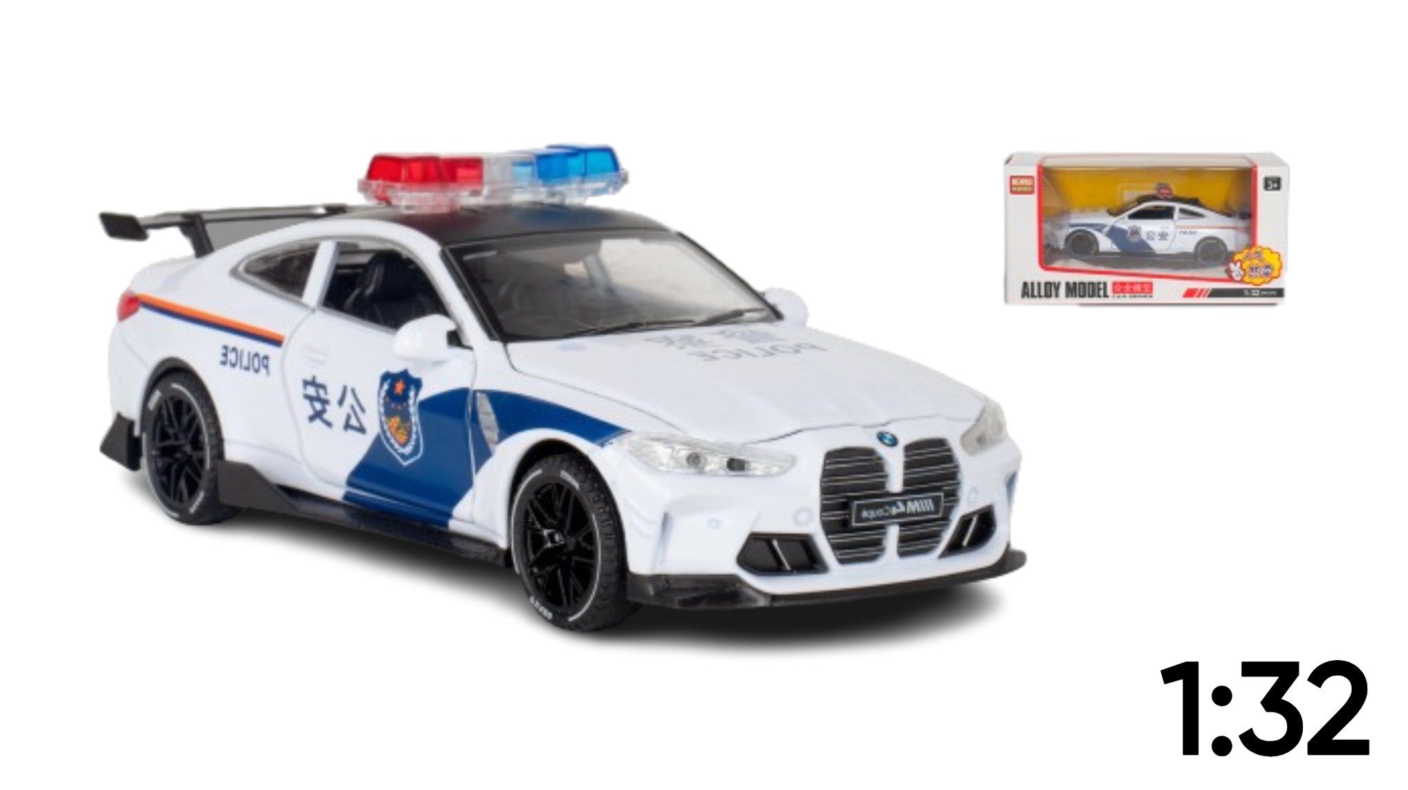  Mô hình xe cảnh sát BMW M4 Police full open có đèn có âm thanh tỉ lệ 1:32 Alloy OT369 