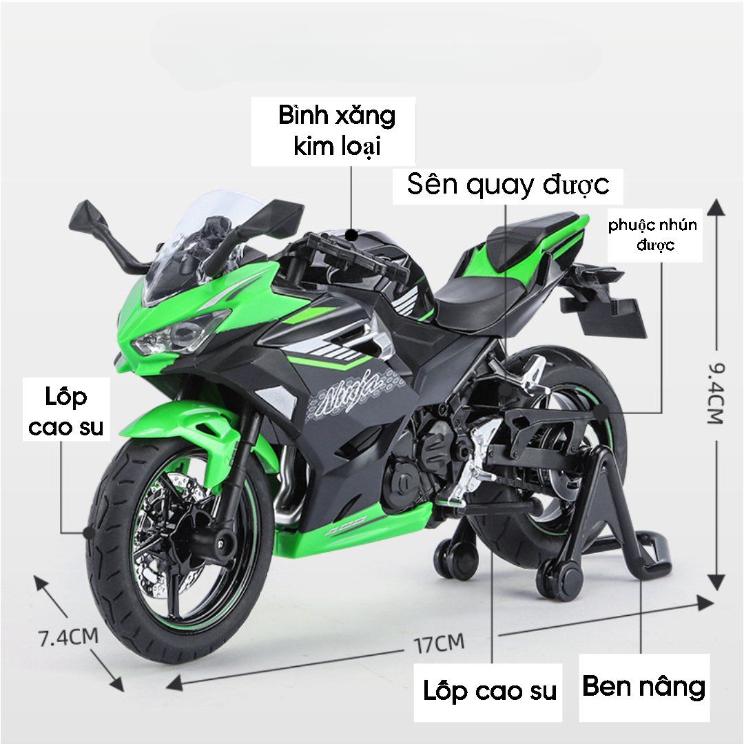  Mô hình xe Kawasaki Ninja 400 có đế tỉ lệ 1:12 Huayi Alloy MT060 