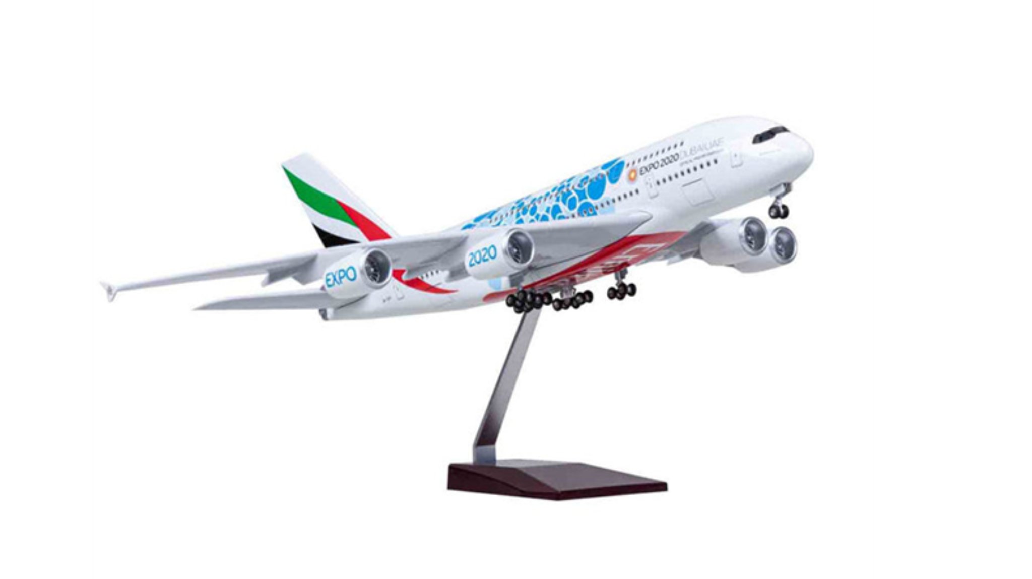  Mô hình máy bay Emirates Expo 2020 Airbus A380 47cm có đèn led tự động theo tiếng vỗ tay hoặc chạm MB47063 