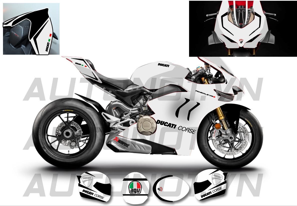  Decal nước độ Ducati Panigale V4S Corse - Decal fullface Ducati Corse tỉ lệ 1:12 Autono1 DC600d 