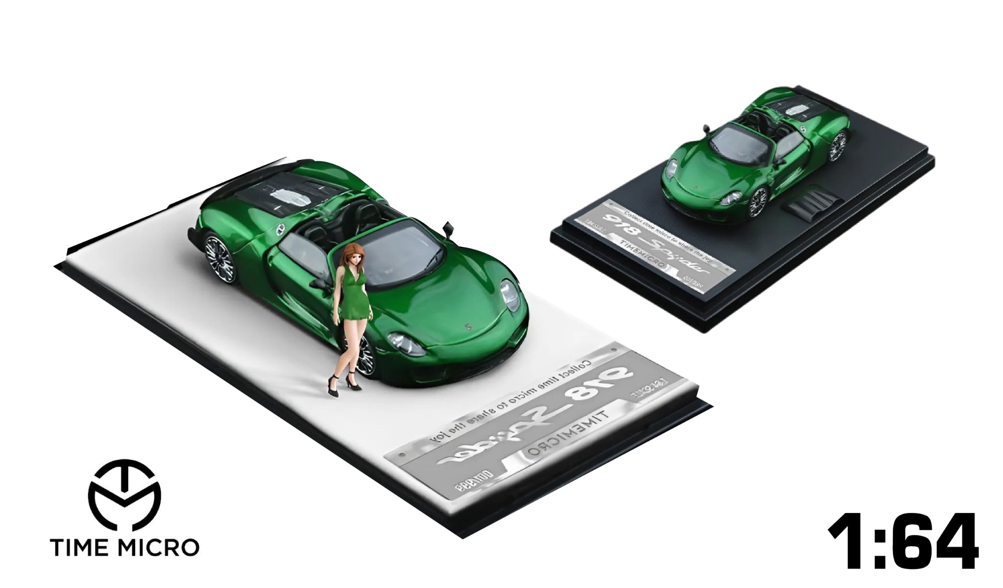  Mô hình xe Porsche 918 Spyder green metalic mở được mui limited 999pcs tỉ lệ 1:64 Time micro TM643527 