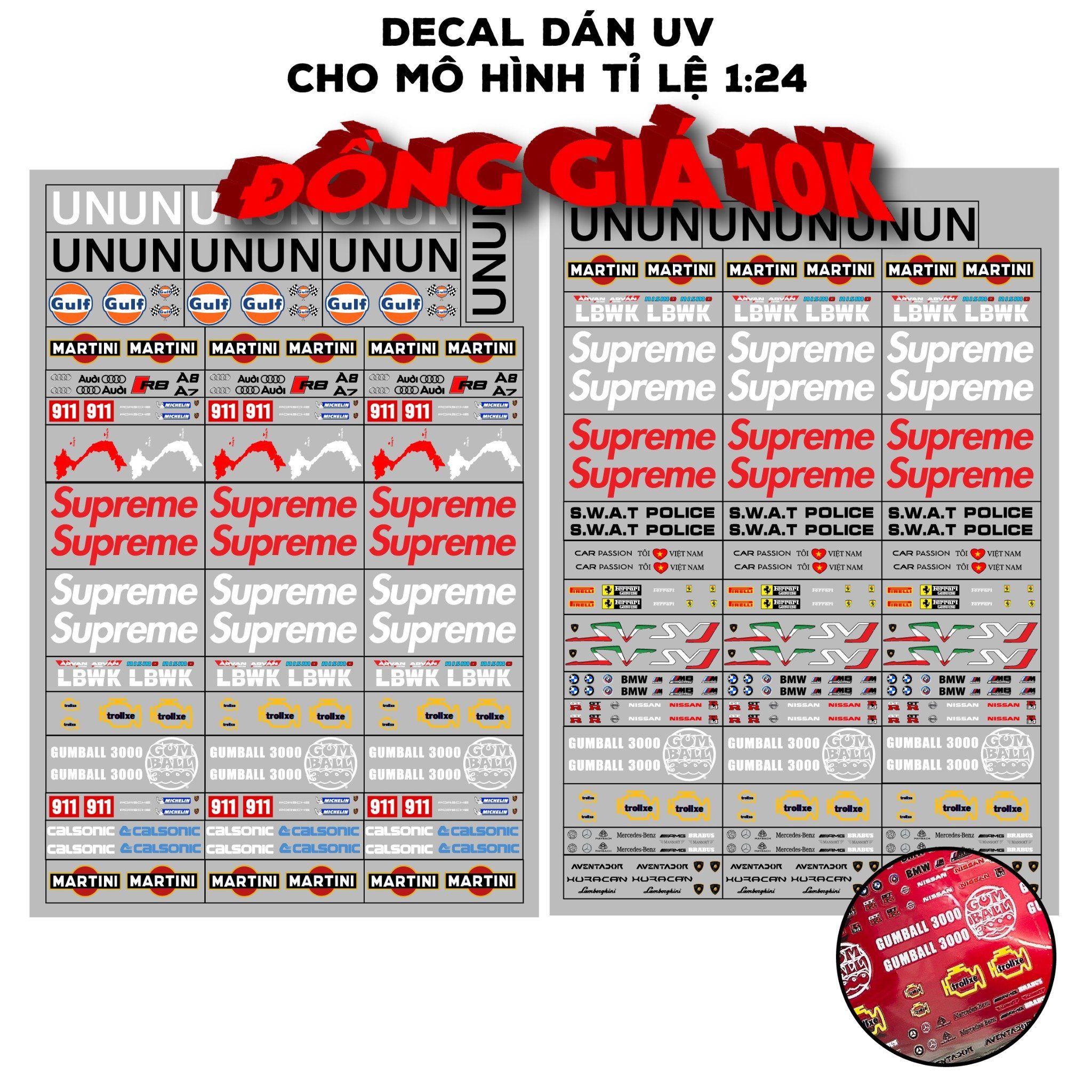  Decal UV cho mô hình ô tô tỉ lệ 1:24 dán tất cả nền màu Autono1 DC813 