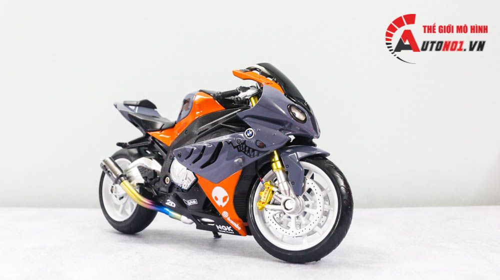  Mô hình xe độ Bmw S1000rr Hàm Cá Mập Gray - Orange - Pô Sc 1:12 Autono1 MSZ D224H 