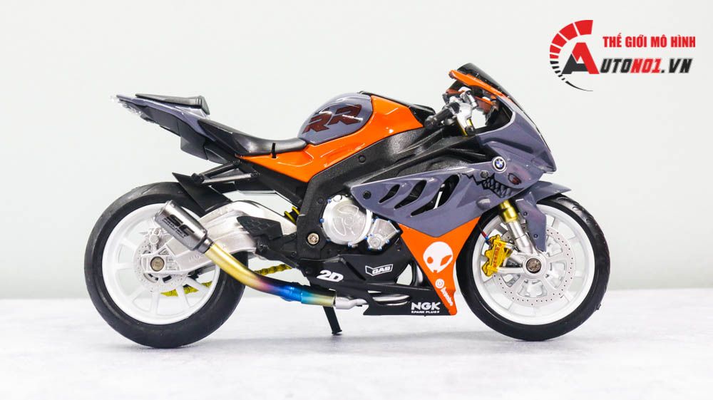 MÔ HÌNH XE BMW S1000RR ĐỘ HÀM CÁ MẬP GRAY - ORANGE - ĐỘ PÔ SC 1:12 AUTONO1 D224H