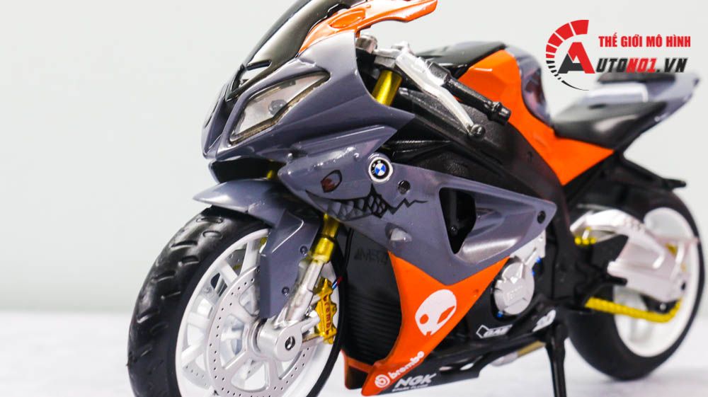 MÔ HÌNH XE BMW S1000RR ĐỘ HÀM CÁ MẬP GRAY - ORANGE - ĐỘ PÔ SC 1:12 AUTONO1 D224H