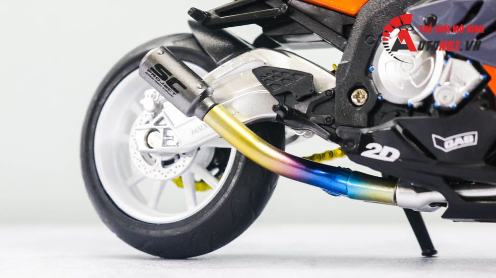  Mô hình xe độ Bmw S1000rr Hàm Cá Mập Gray - Orange - Pô Sc 1:12 Autono1 MSZ D224H 