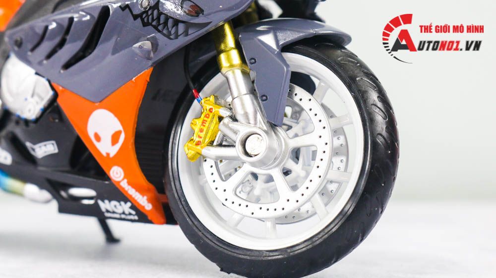 MÔ HÌNH XE BMW S1000RR ĐỘ HÀM CÁ MẬP GRAY - ORANGE - ĐỘ PÔ SC 1:12 AUTONO1 D224H