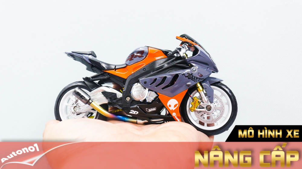  Mô hình xe độ Bmw S1000rr Hàm Cá Mập Gray - Orange - Pô Sc 1:12 Autono1 MSZ D224H 