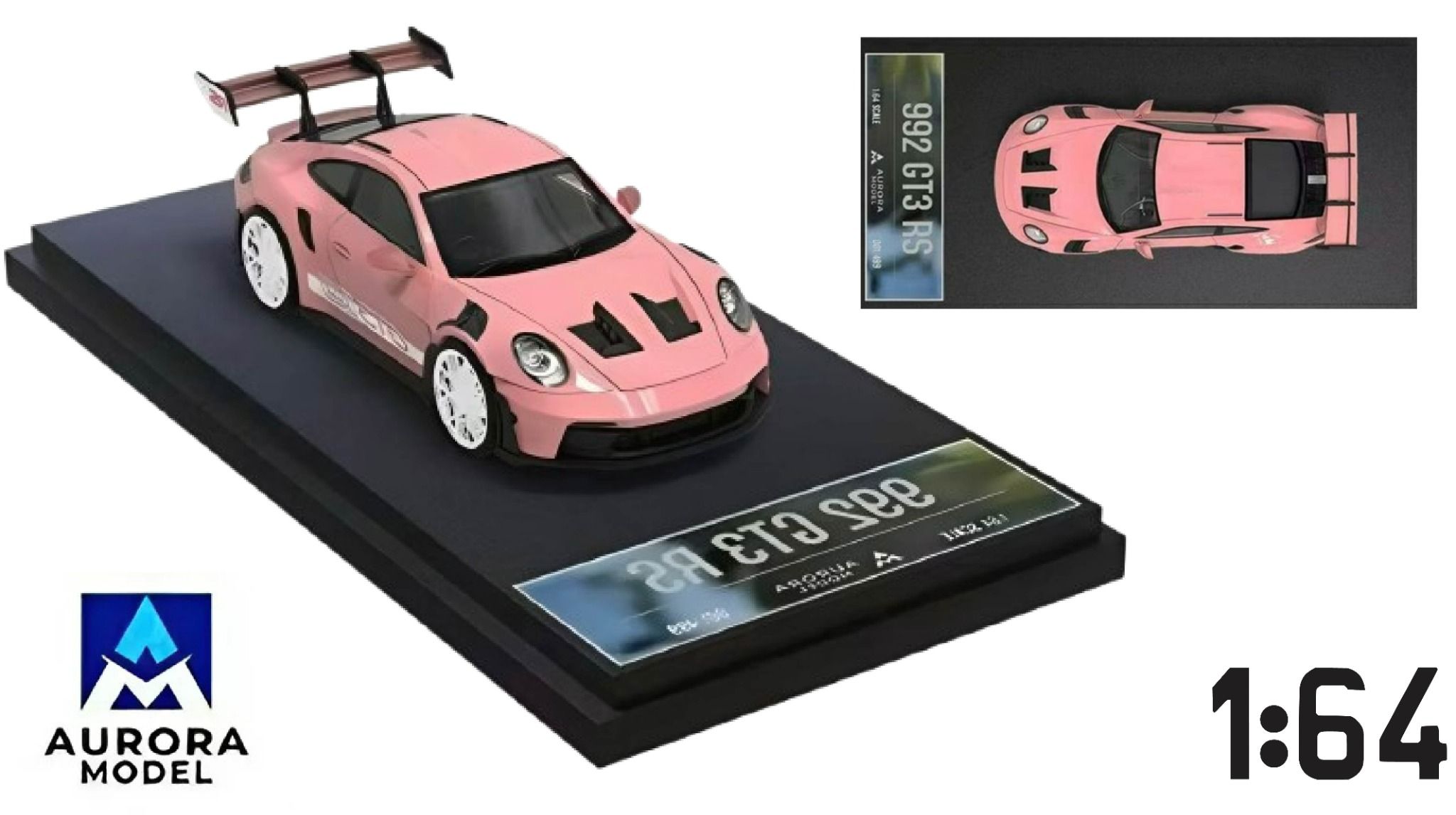  Mô hình xe Porsche 992 GT3 RS Diecast model Pink tỉ lệ 1:64 AURORA MODEL AM644641 