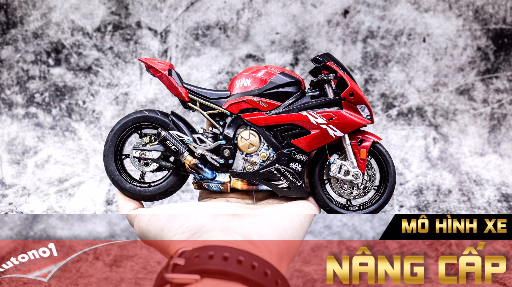  Mô hình xe độ Bmw S1000 2020 Red Pô 1:12 Autono1 Alloy D160A 