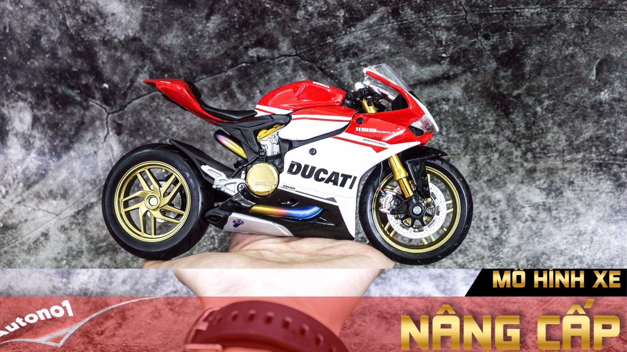  Mô hình siêu Xe Ducati 1299 Panigale S Custom 50th Anniversary Red White 1:12 Autono1 D220H 