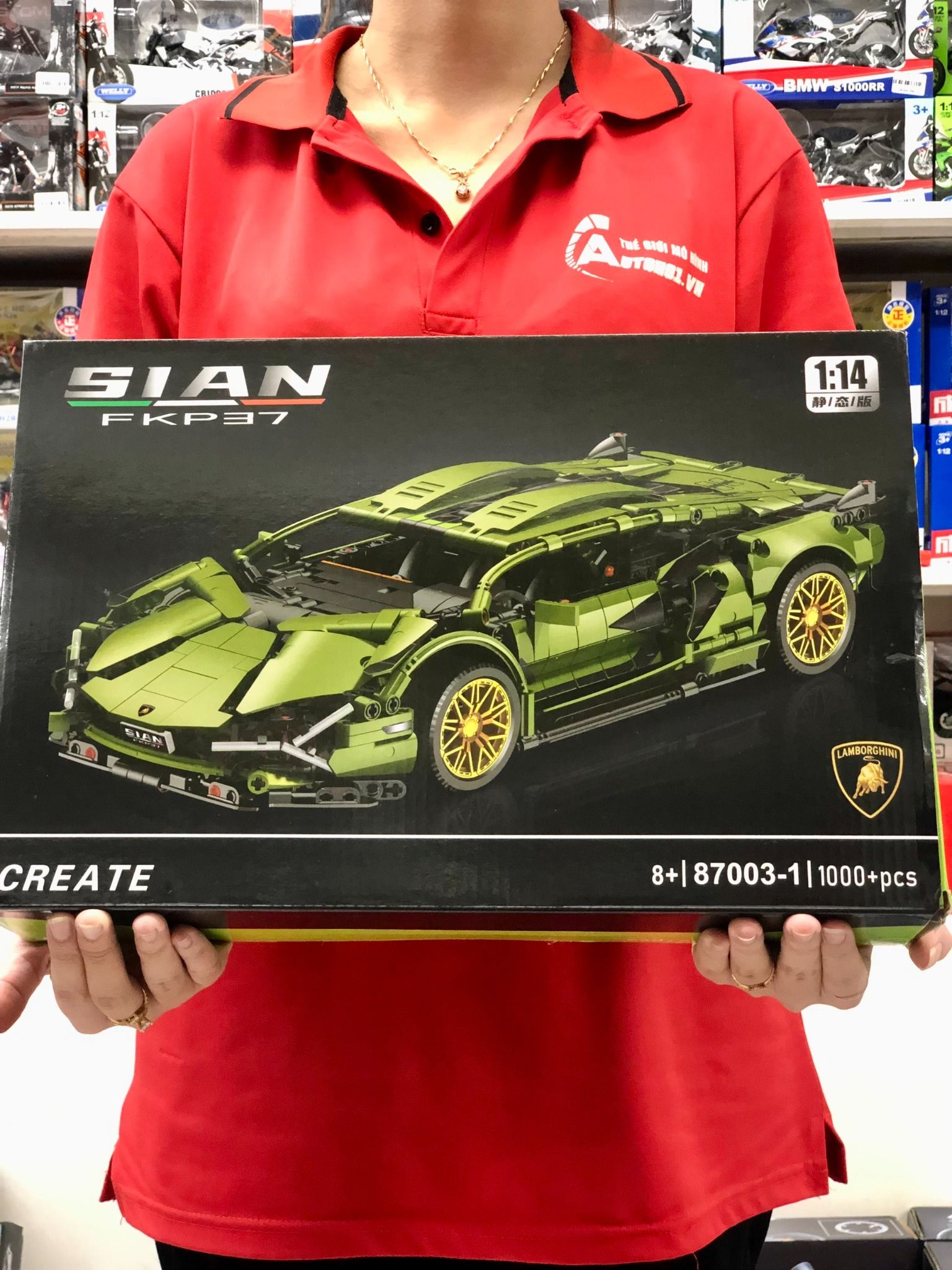  Mô hình xe ô tô lắp ghép Lamborghini Sian green 1250 pcs tỉ lệ 1:14 LG018 