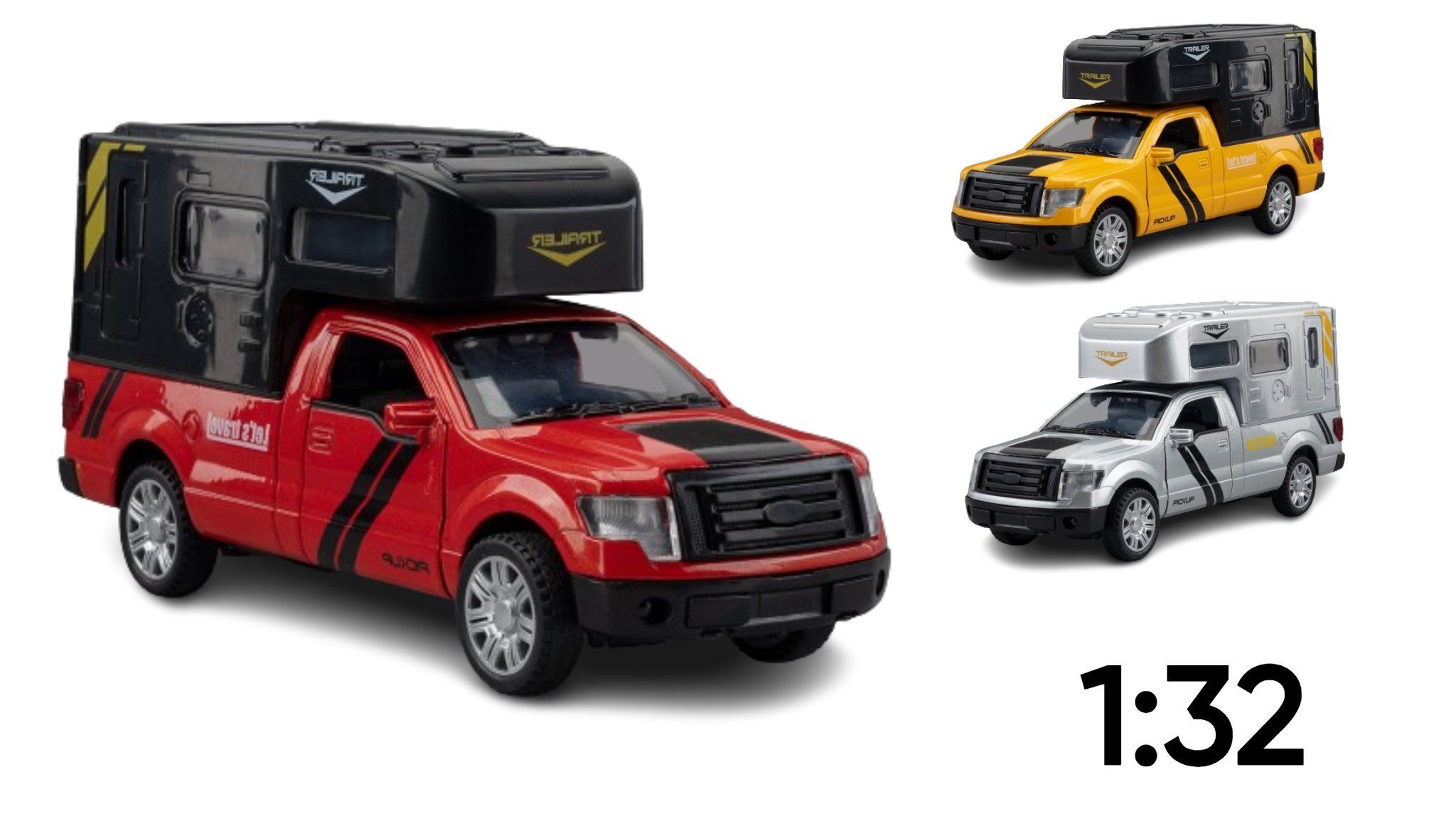  Mô hình xe ô tô bán tải Ford pick up trailer có thùng - nhà di động full open tỉ lệ 1:32 Alloy model OT318 