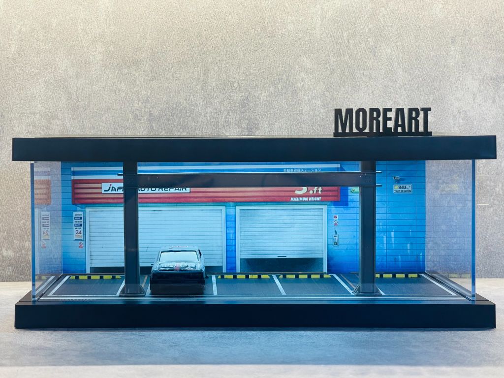 Hộp trưng bày mô phỏng hầm đỗ xe có đèn, mica, kèm dây đèn, C tỉ lệ 1:64 MoreArt MO960115
