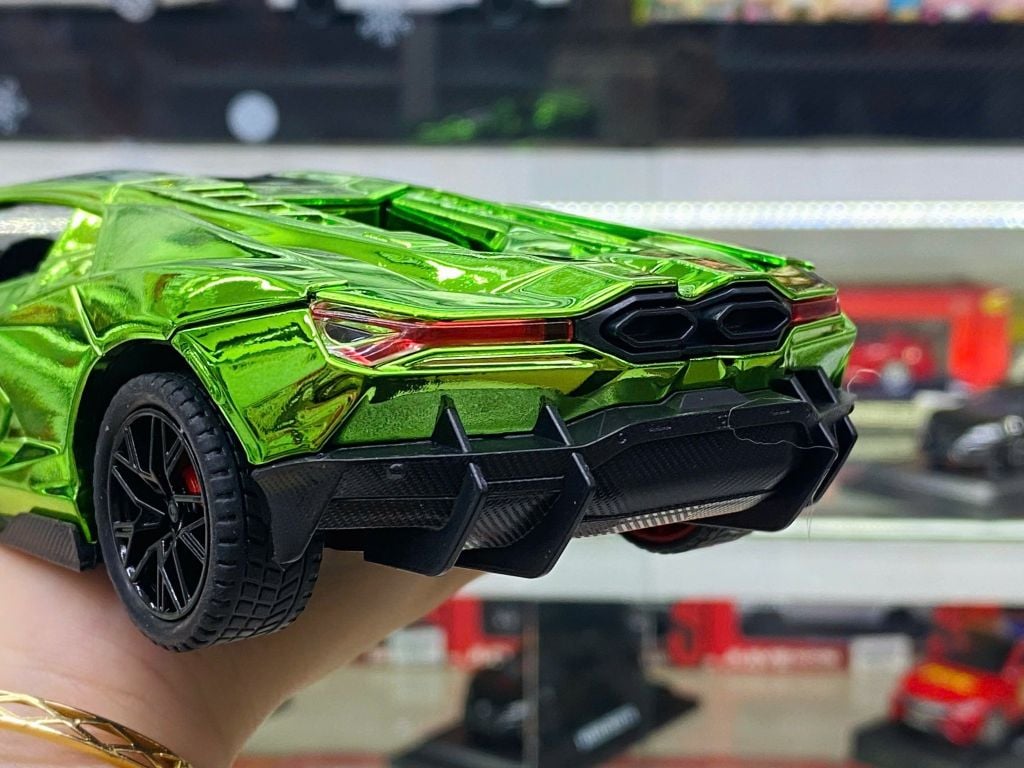 Mô hình xe Lamborghini Revuelto chrome color đánh lái được - full open - có đèn - âm thanh tỉ lệ 1:24 Alloy model OT24063