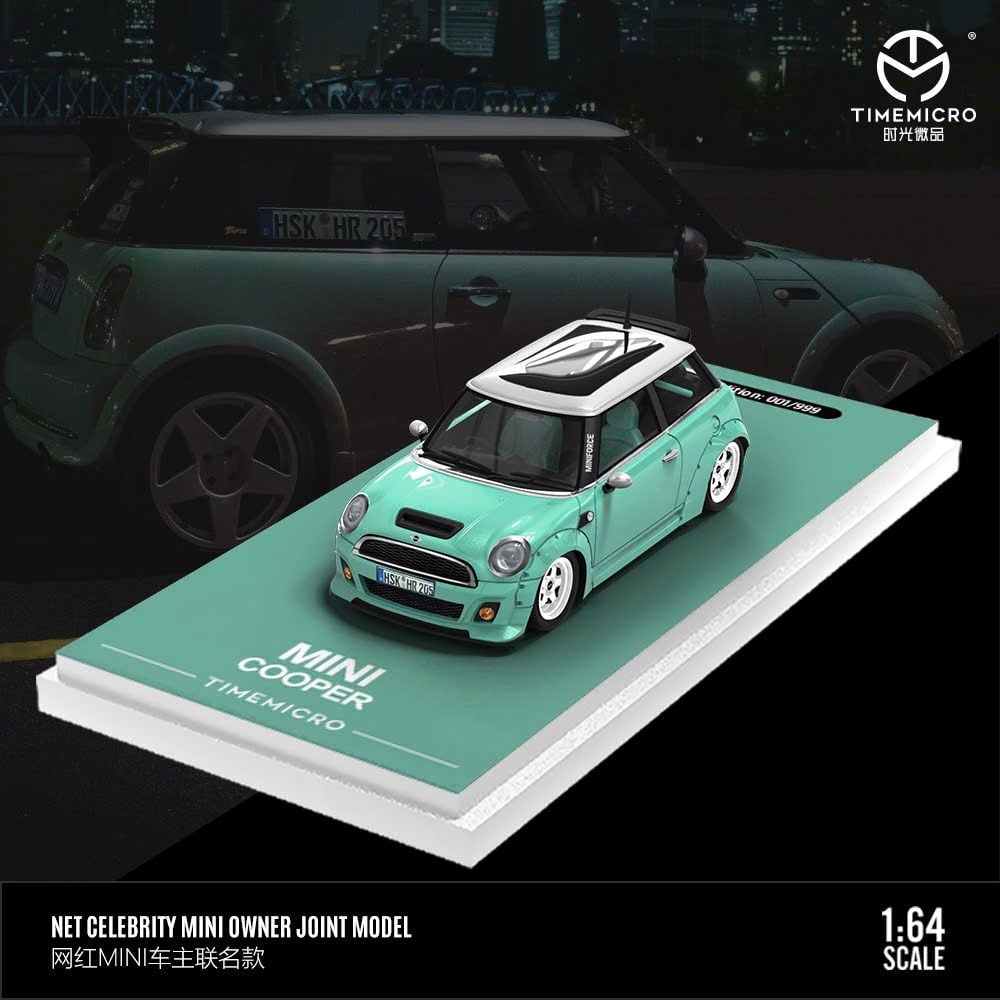  Mô hình xe BMW MINI COOPER deep blue and light green tỉ lệ 1:64 Time micro TM643632 