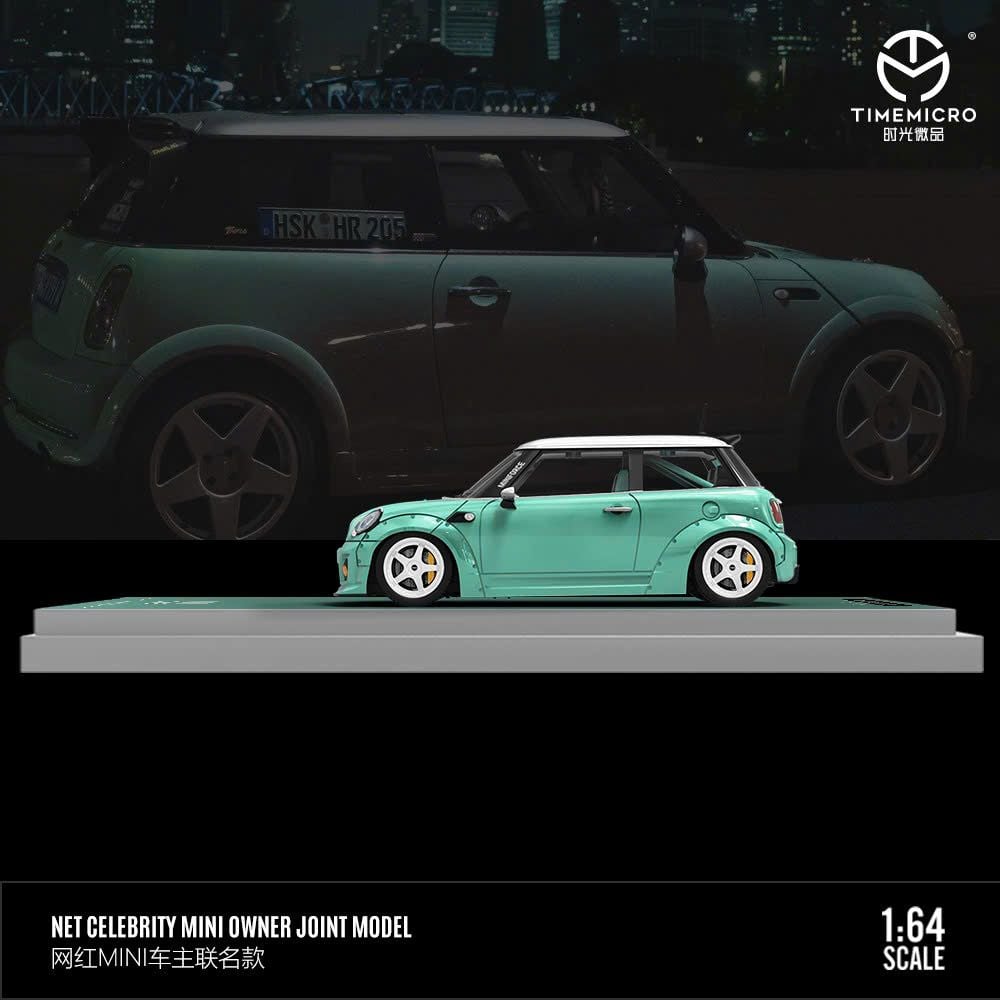  Mô hình xe BMW MINI COOPER deep blue and light green tỉ lệ 1:64 Time micro TM643632 