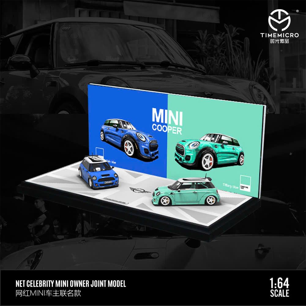  Mô hình xe BMW MINI COOPER deep blue and light green tỉ lệ 1:64 Time micro TM643632 