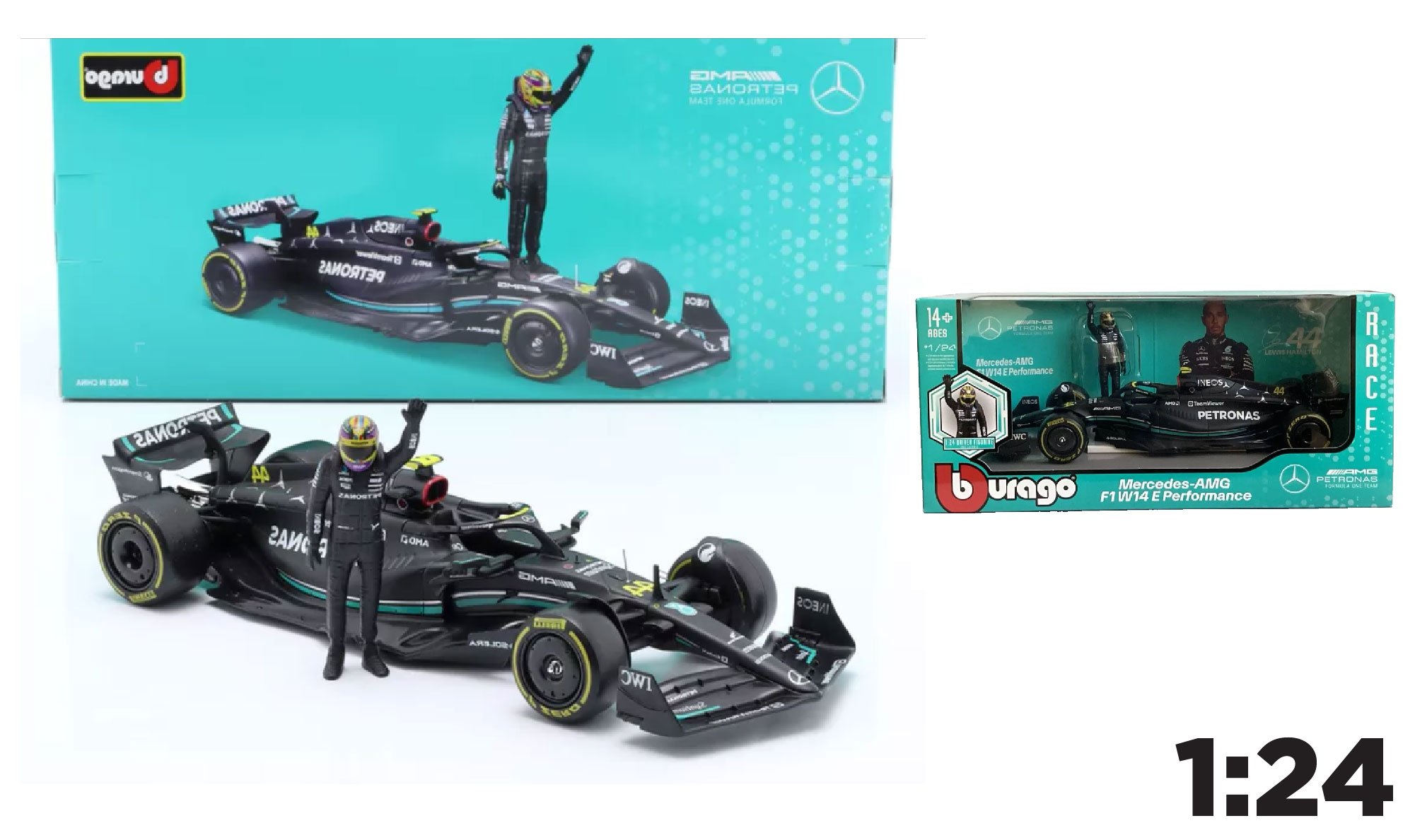  Mô hình xe đua F1 Formula Mercedes Benz Petronas 2023 W14 có figure rời tỉ lệ 1:24 Bburago 18-28037 OT24059 