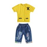  Set quần short jean wash rách áo thun xẻ lai 