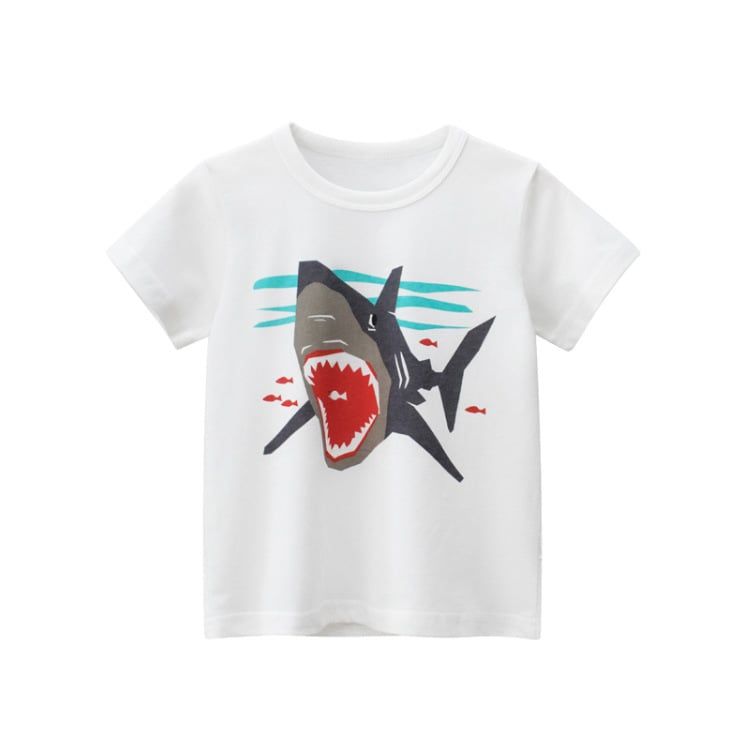  Áo thun trẻ em 27KIDS, Áo thun ngắn tay bé trai in hình hàm cá mập 