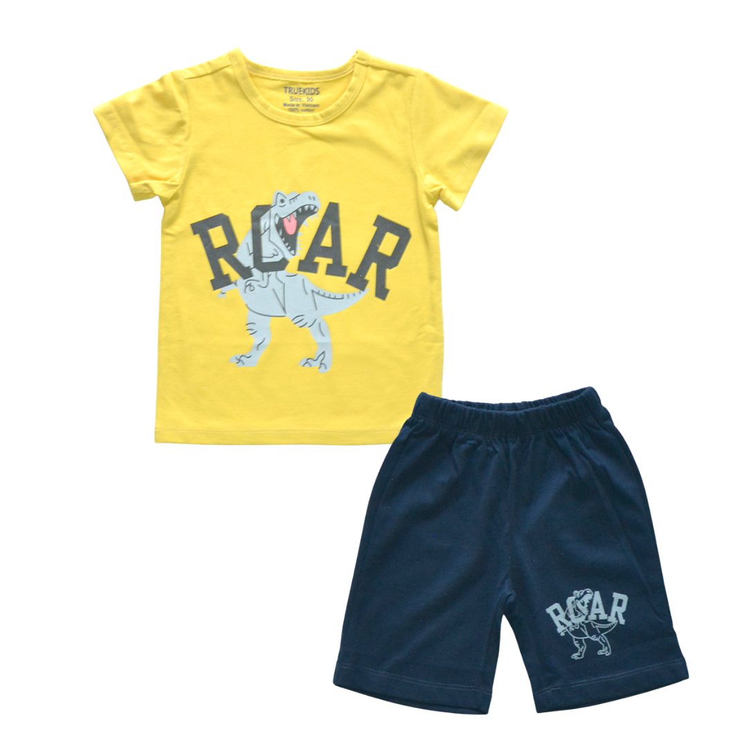  Đồ bộ bé trai TrueKids cotton 100% mềm mịn in hình khủng long 