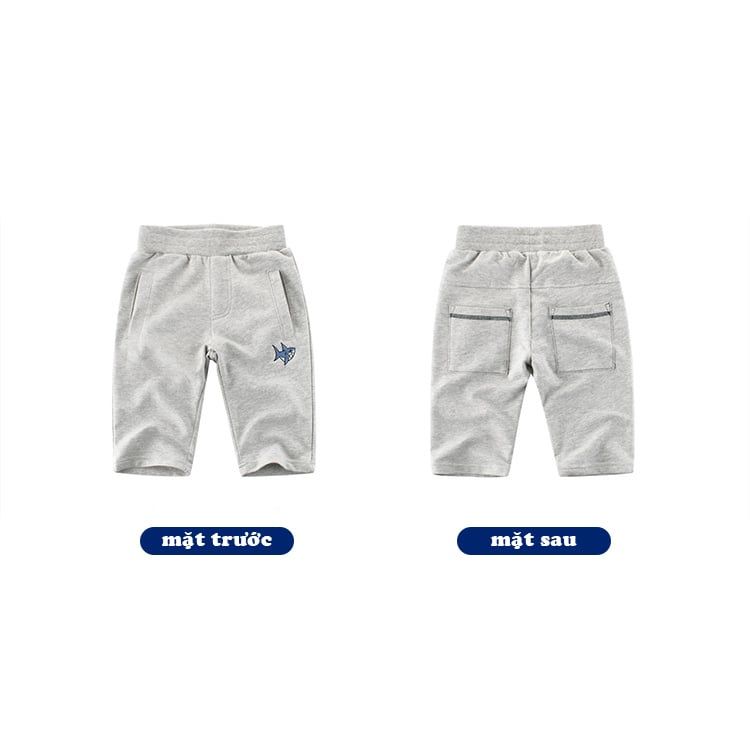  Quần short bé trai 27Kids, quần thun họa tiết thêu cá mập chất cotton hàng xuất 