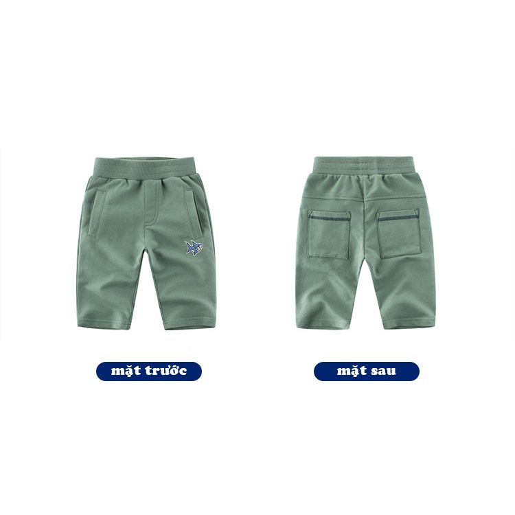  Quần short bé trai 27Kids, quần thun họa tiết thêu cá mập chất cotton hàng xuất 