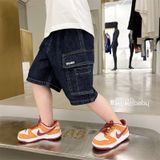  Quần short jean TrueKids, quần short jean cho bé trai phối túi hộp 2 bên 