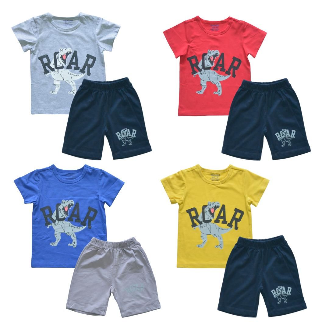  Đồ bộ bé trai TrueKids cotton 100% mềm mịn in hình khủng long 