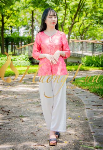 Áo bà ba Hương Lụa áo bà ba lụa tơ tằm màu hồng họa tiết hoa