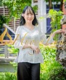 Áo bà ba Hương Lụa áo bà ba lụa tơ tằm màu trắng họa tiết chuồn chuồn