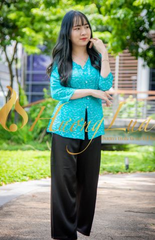 Áo bà ba Hương Lụa áo bà ba lụa tơ tằm màu xanh họa tiết chuồn chuồn