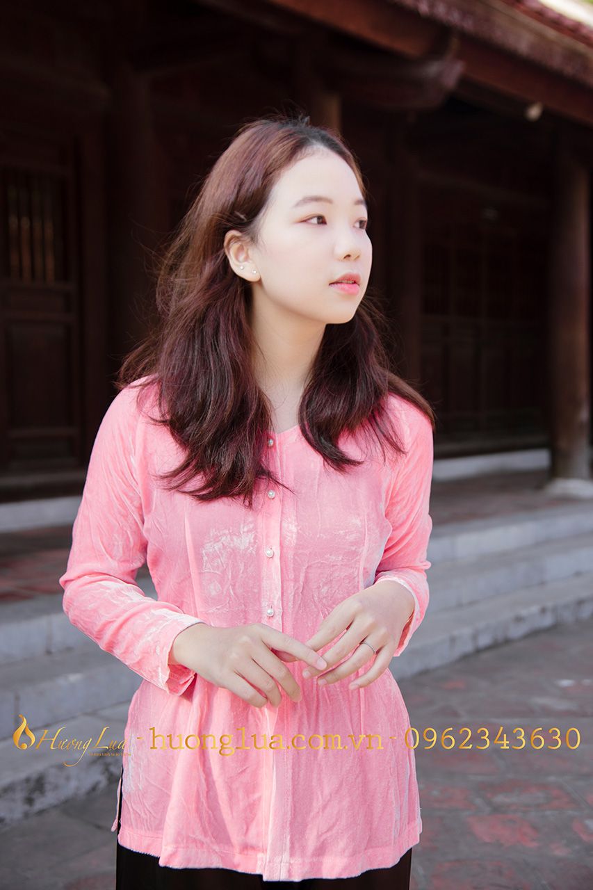 Áo bà ba lụa tơ tằm màu hồng nhạt