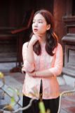 Áo bà ba lụa tơ tằm màu hồng nhạt