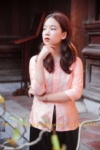 Áo bà ba lụa tơ tằm màu hồng nhạt