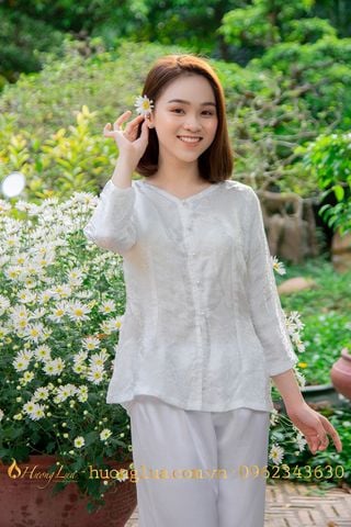 Áo bà ba lụa tơ tằm hoa màu trắng