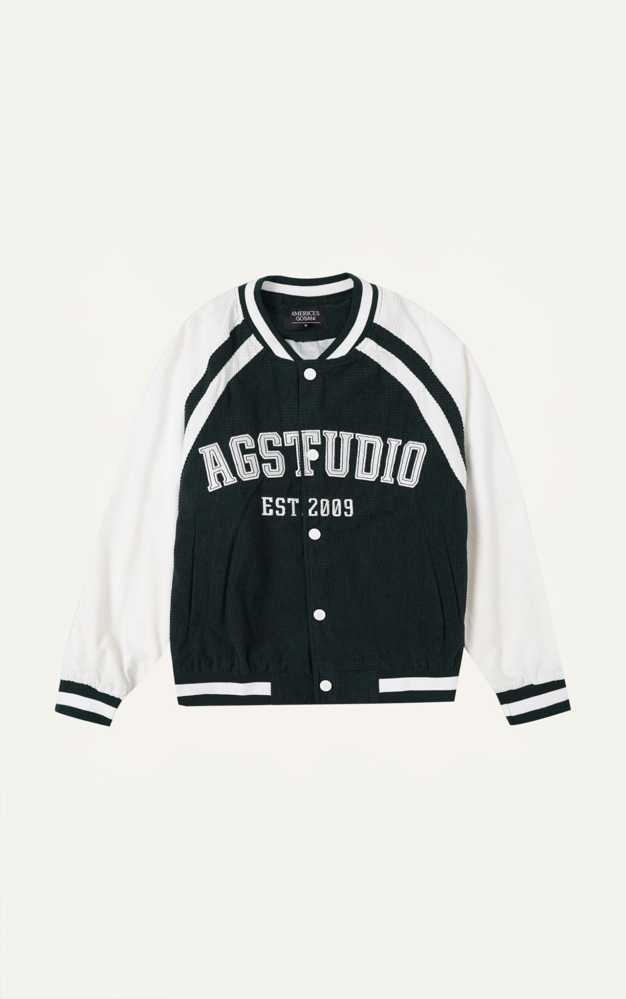  AG11 STUDIO LOOSE FIT CORDUROY VARSITY JACKET - GREEN 