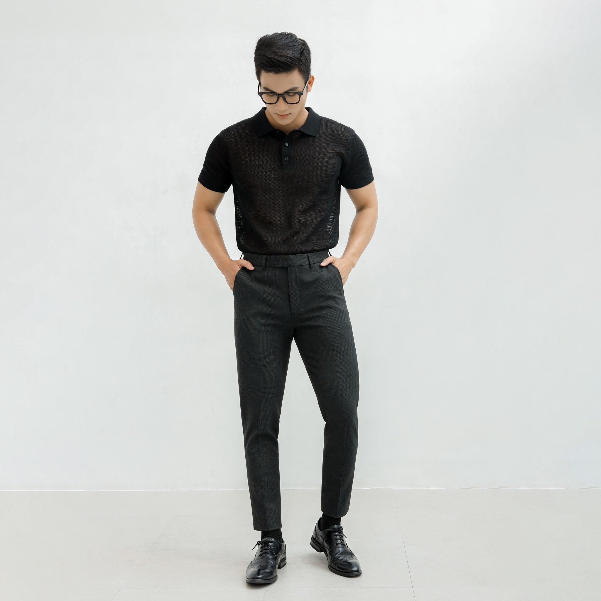 AG712 PREMIUM REGULAR FIT KNIT POLO - BLACK