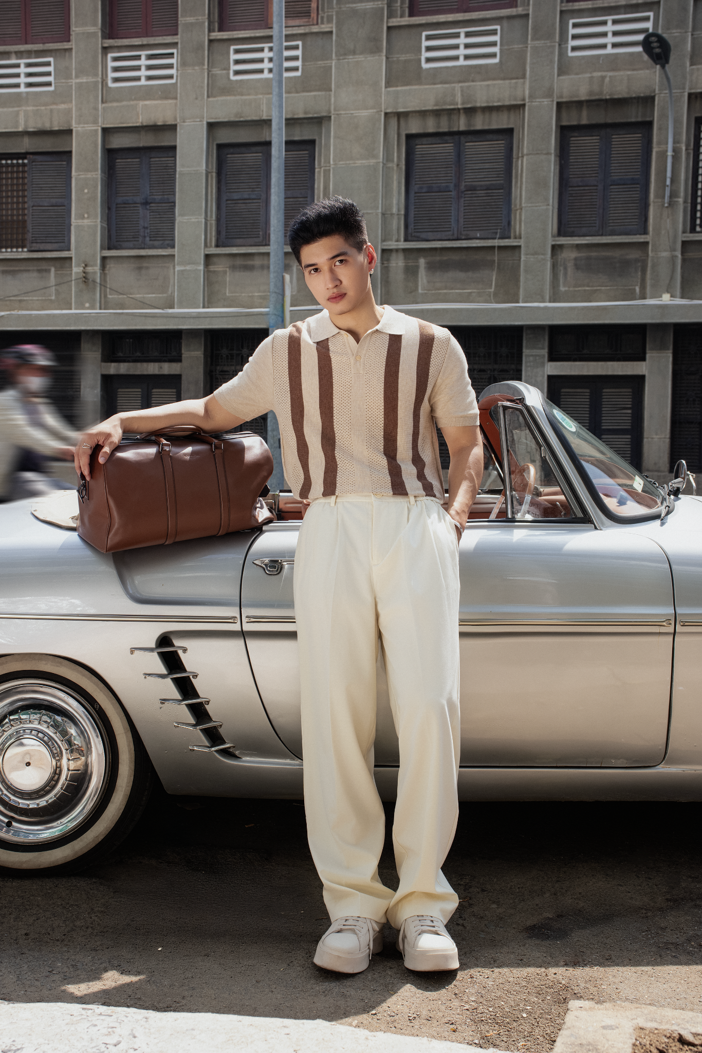 AG729 PREMIUM REGULAR FIT RIB STITCH POLO - OFF WHITE