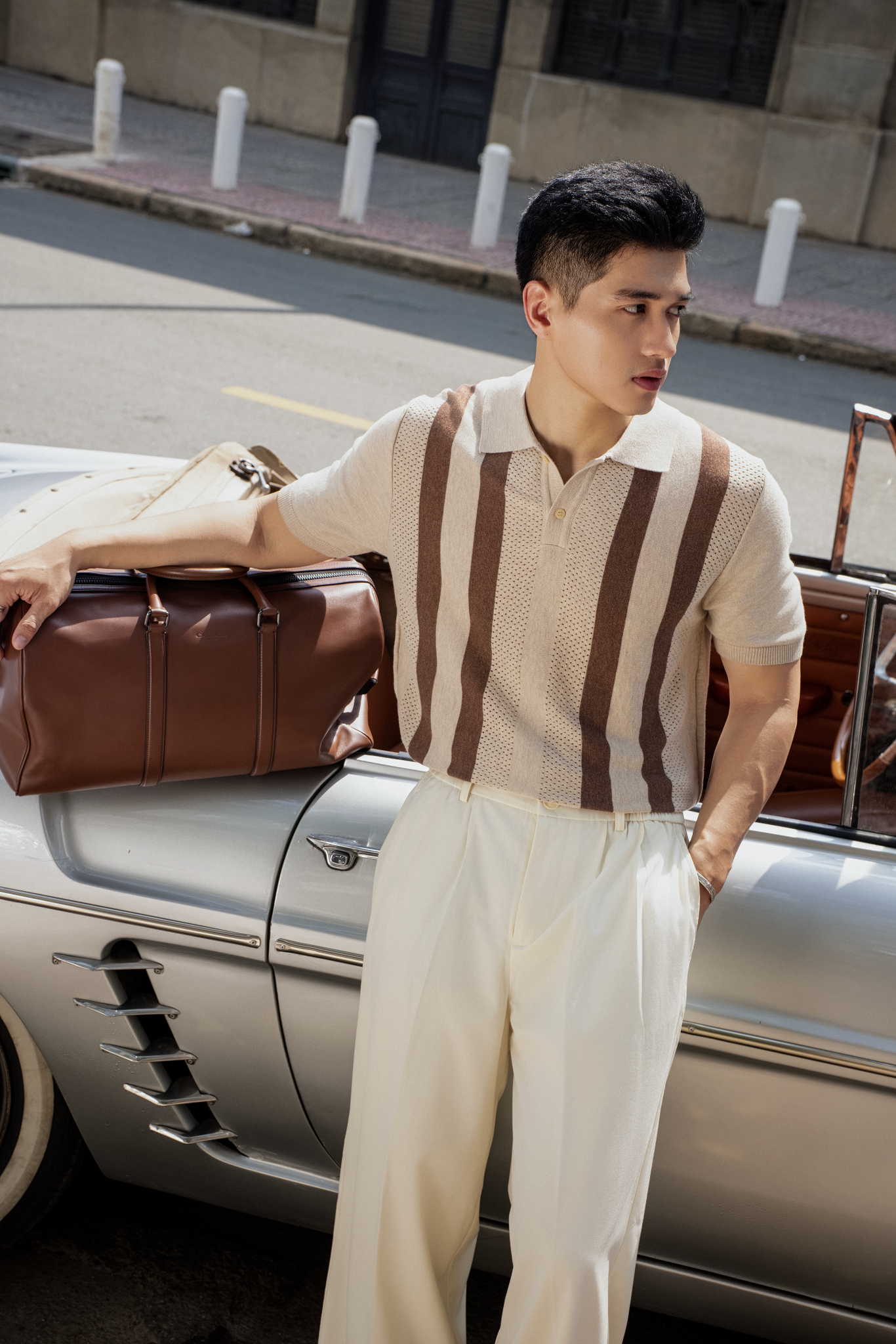 AG729 PREMIUM REGULAR FIT RIB STITCH POLO - OFF WHITE