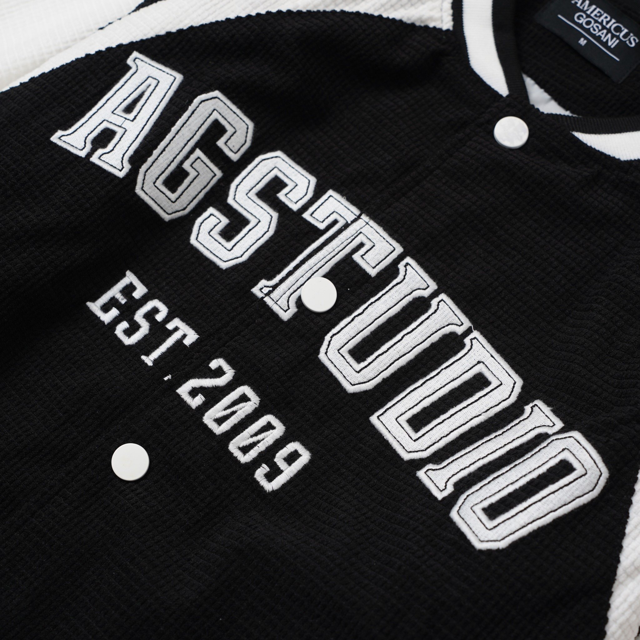 AG11 STUDIO LOOSE FIT CORDUROY VARSITY JACKET - BLACK