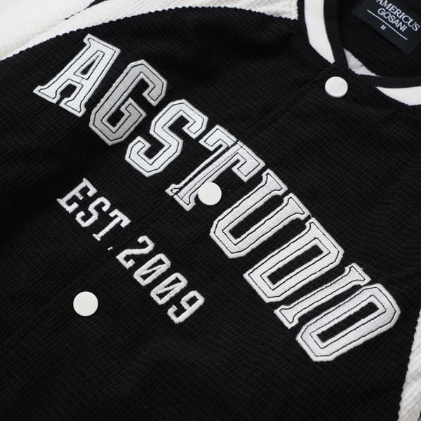  AG11 STUDIO LOOSE FIT CORDUROY VARSITY JACKET - BLACK 