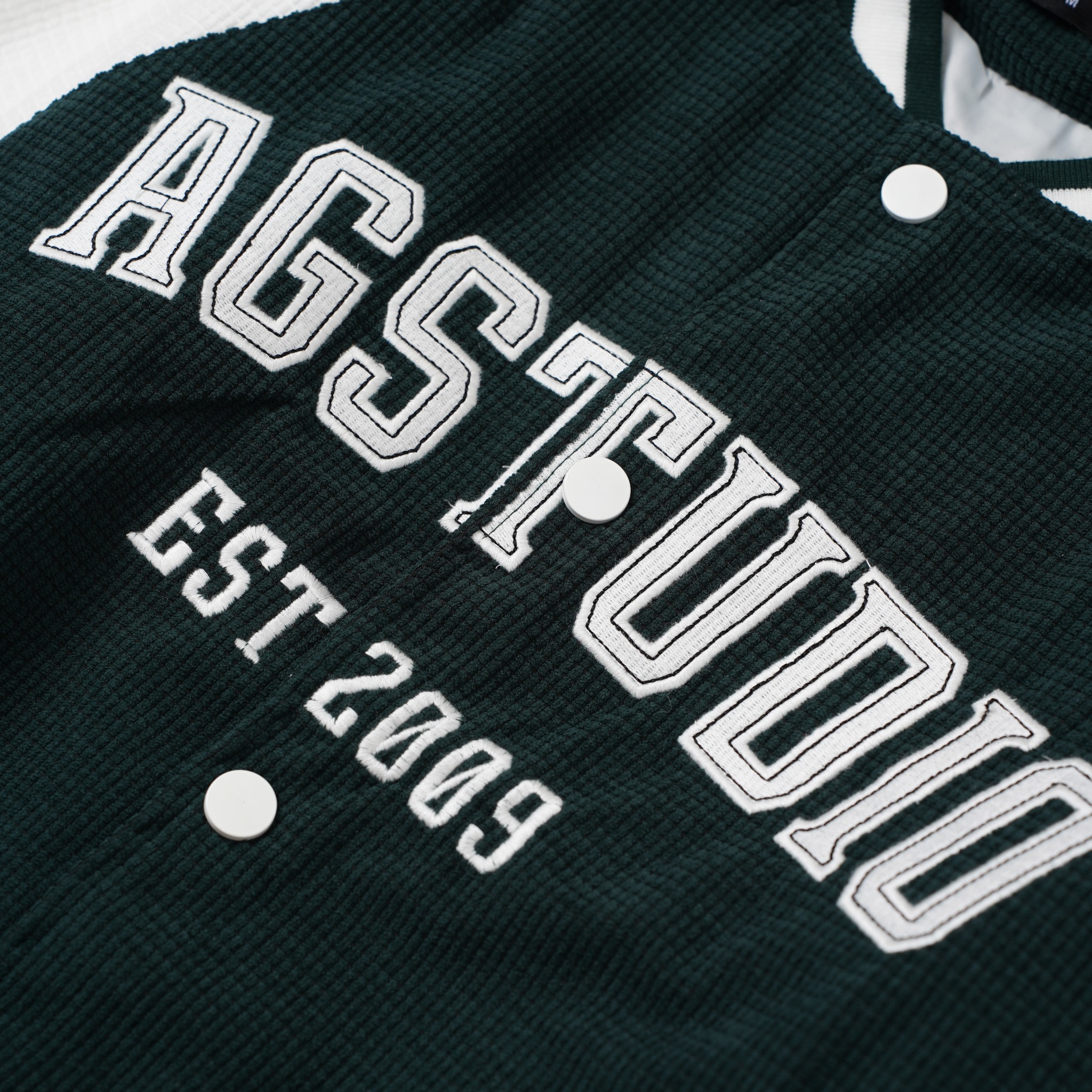 AG11 STUDIO LOOSE FIT CORDUROY VARSITY JACKET - GREEN