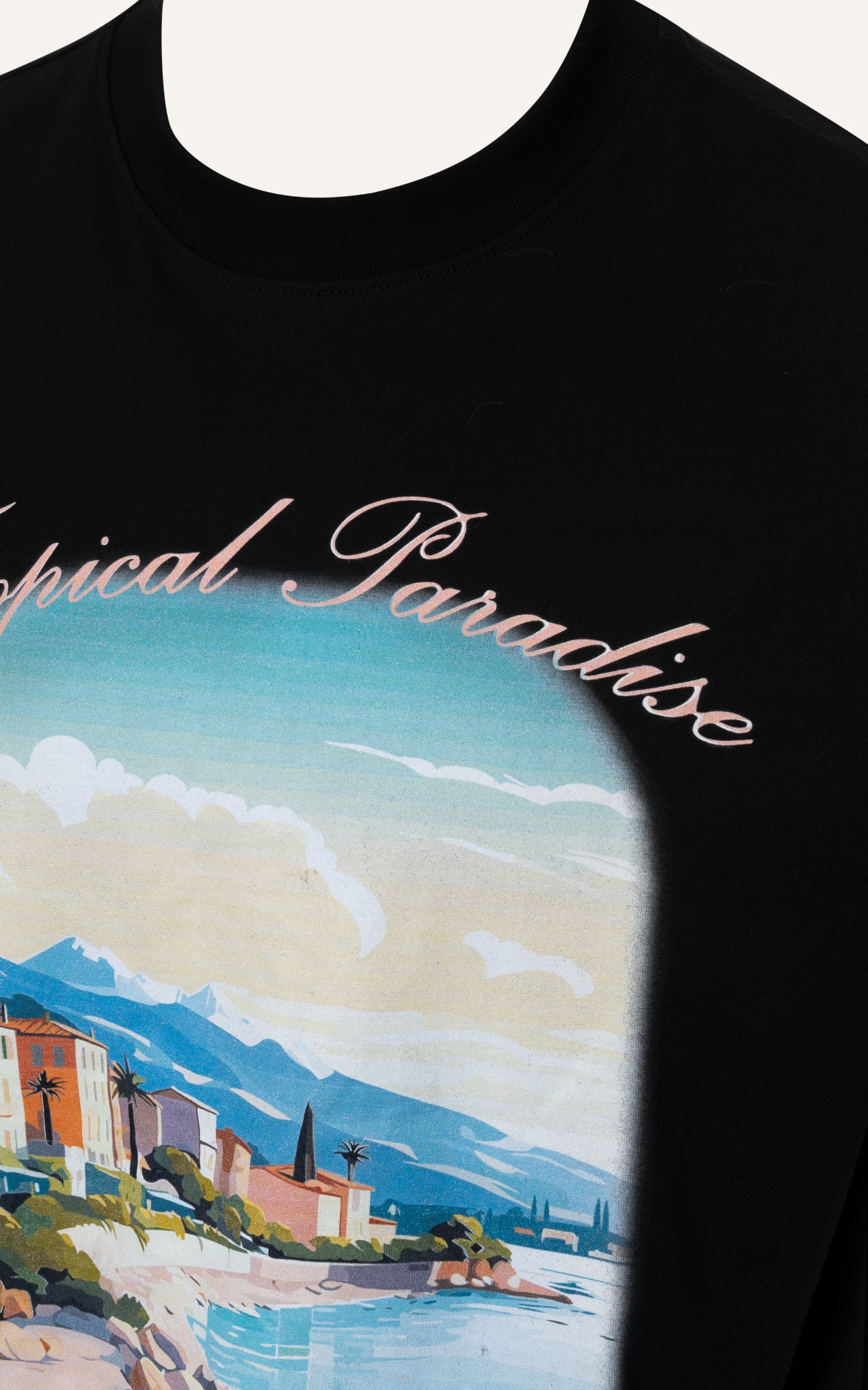 AG695 FACTORY OVERSIZE NEW PRINTED "TROPICAL PARADISE" T-SHIRT - BLACK