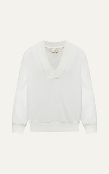  AGHT08 PREMIUM LOOSE FIT LONG-SLEEVED SHAWL COLLAR KNIT TOP - WHITE
