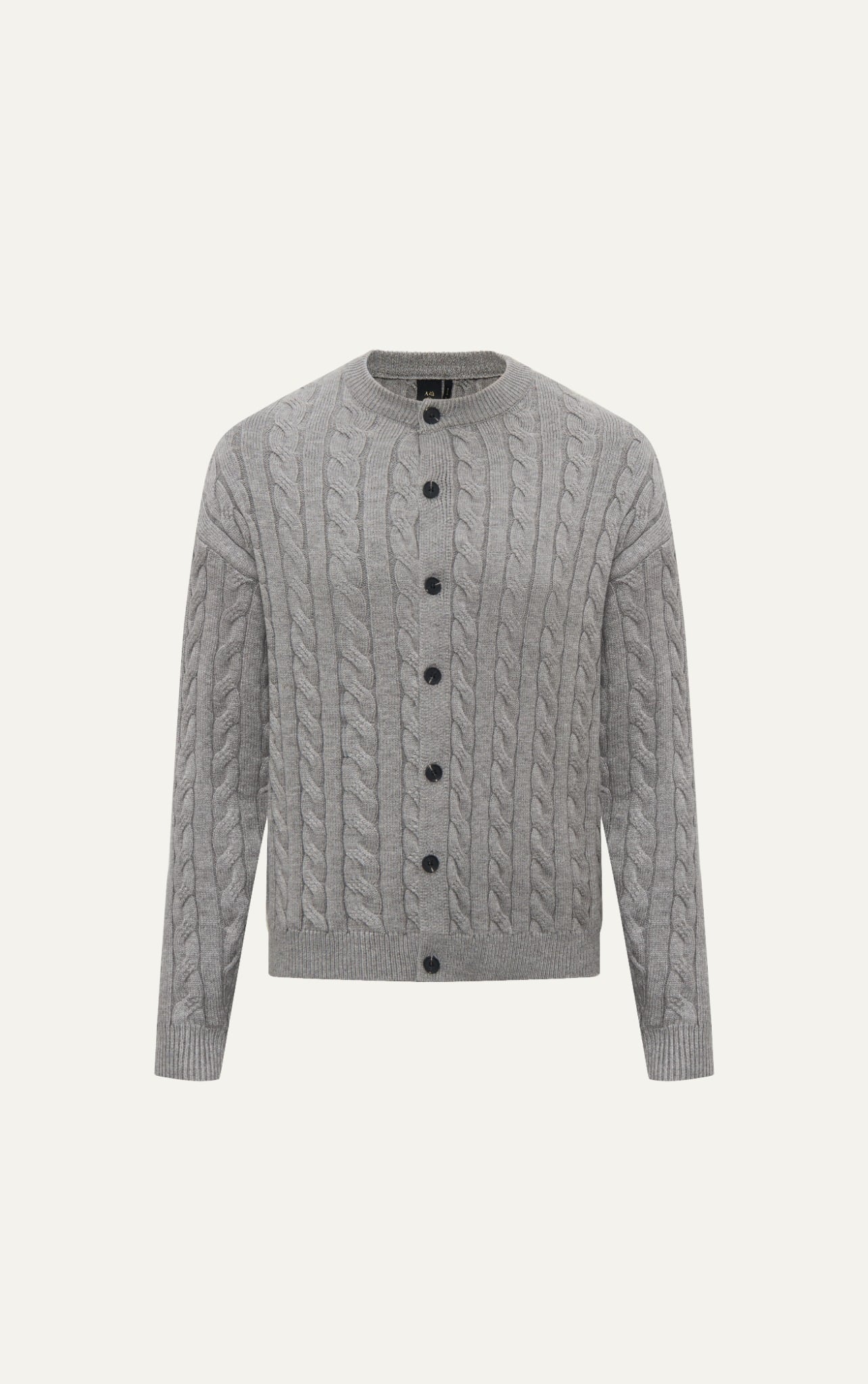 AG751 CABLE KNIT CREWKNECK CARDIGAN - LIGHT GREY