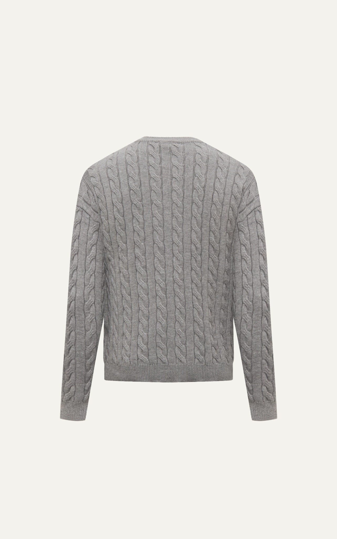AG751 CABLE KNIT CREWKNECK CARDIGAN - LIGHT GREY
