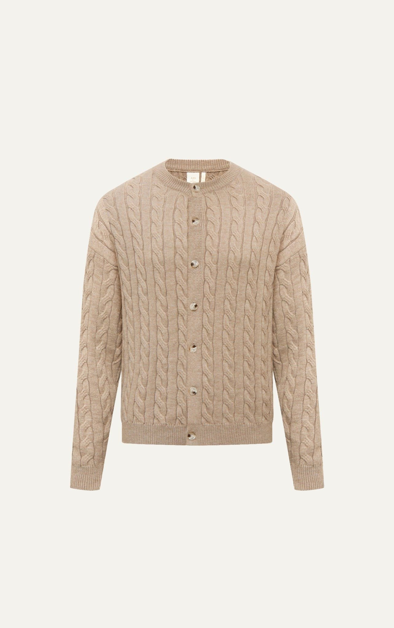  AG751 CABLE KINIT CREWKNECK CARDIGAN - BEIGE 