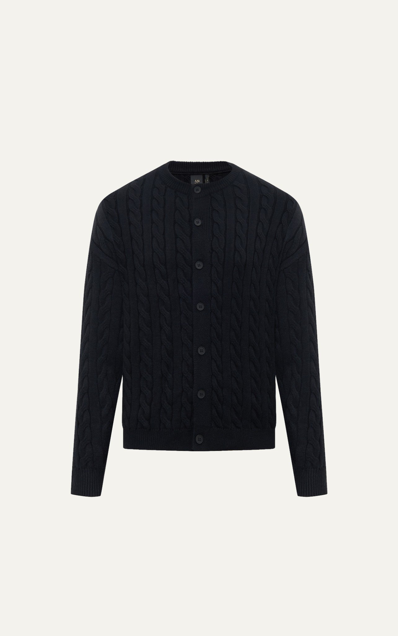 AG751 CABLE KINIT CREWKNECK CARDIGAN - BLACK